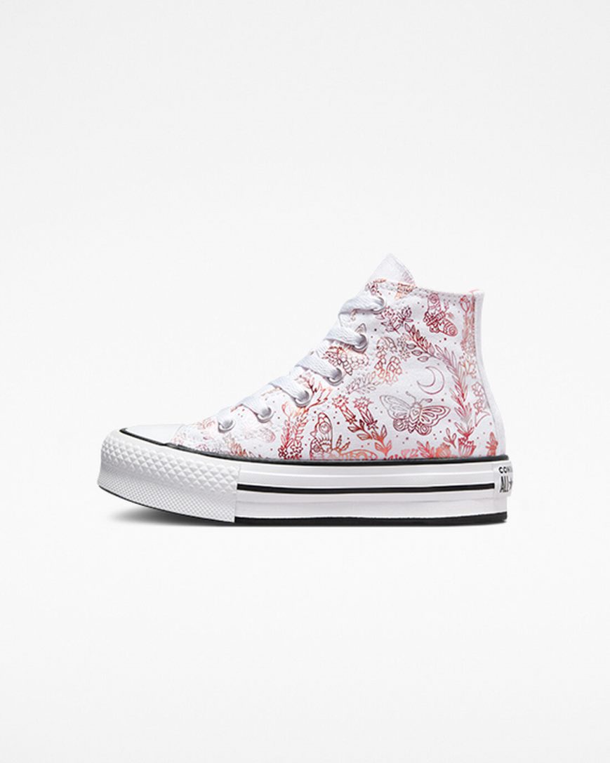 Girls' Converse Chuck Taylor All Star EVA Lift Butterfly Shine High Top Platform Shoes White / Pink / Black | AU C659EK